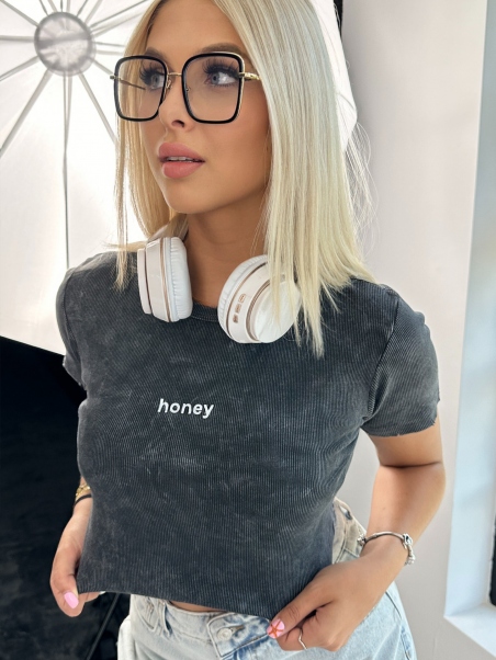 T-shirt prążkowany HONEY szary