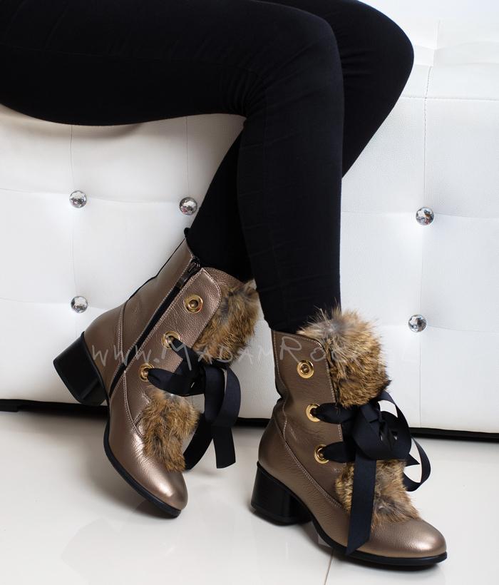 Botki z futerkiem Lady Moda stare złoto