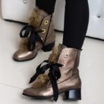 Botki z futerkiem Lady Moda stare złoto