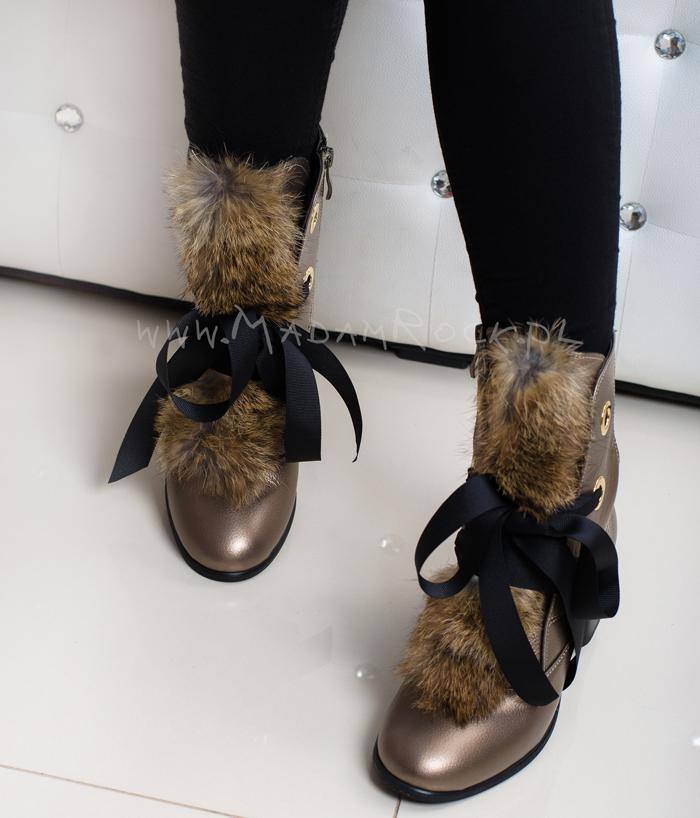 Botki z futerkiem Lady Moda stare złoto