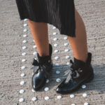 Skórzane sztyblety kokardziaki czarne