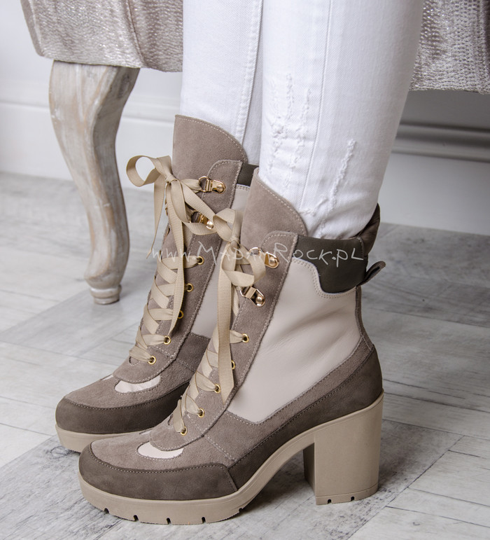 Botki skórzane Lady Dessert khaki
