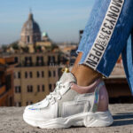 Sneakersy koturny Lady Metalic białe