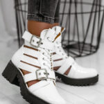 Botki z wycięciami Rock Control białe lakierowane