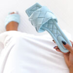 Klapki plecione kwadraty Madam Botega błękitne