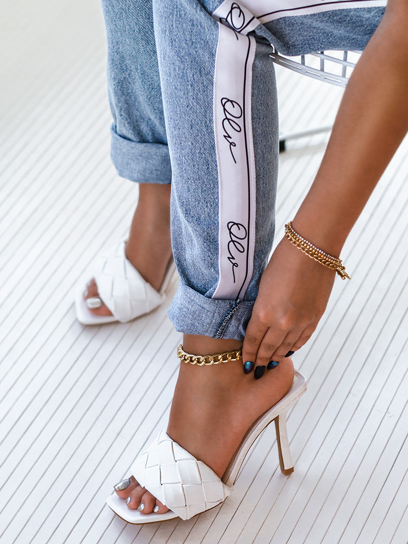 Klapki plecione na szpilce Madam Veneto białe Klapki plecione na szpilce Madam Veneto białe