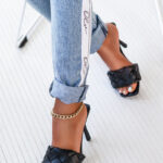 Klapki plecione na szpilce Madam Veneto czarne