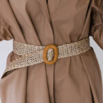 Pasek pleciony wąski beżowy