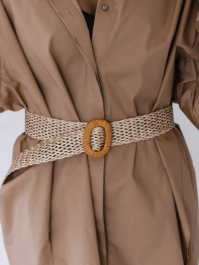 Pasek pleciony wąski beżowy