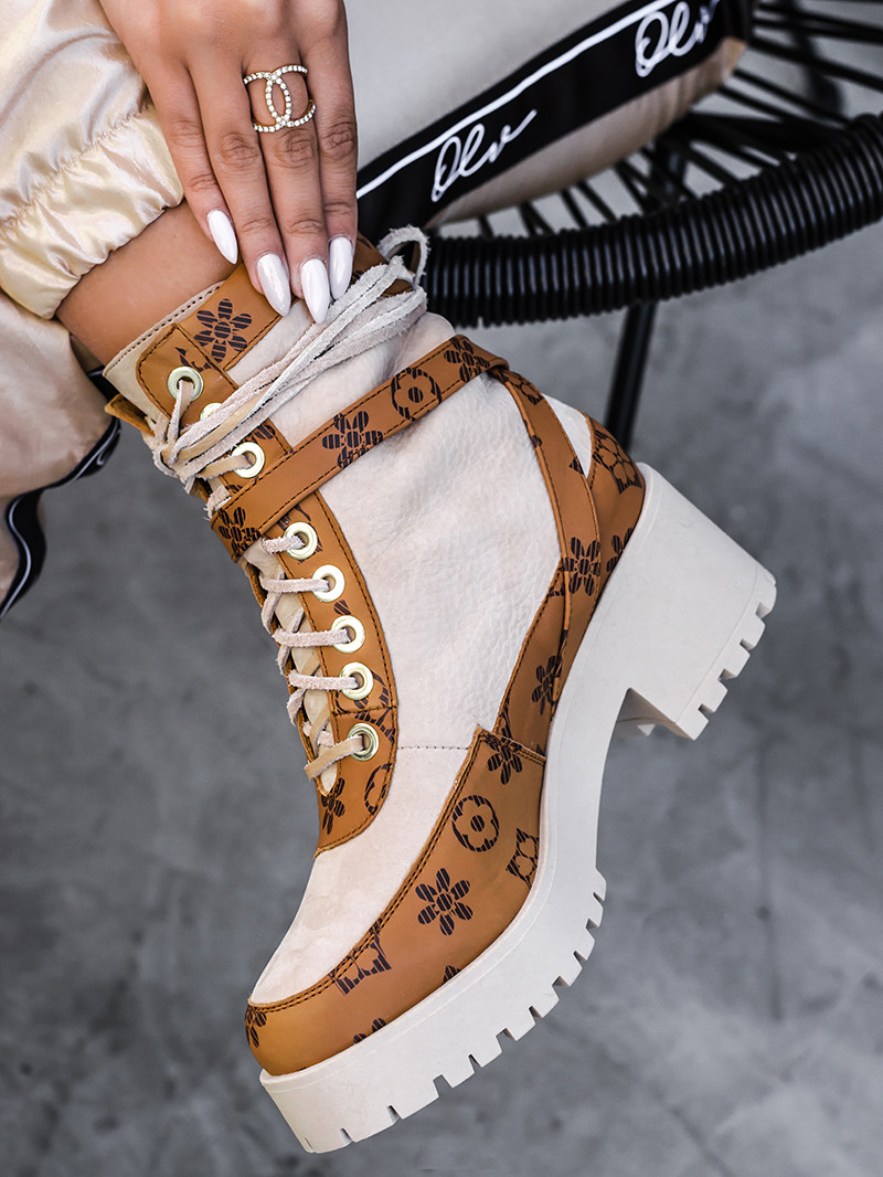 Botki skórzane Madam Dessero beżowe