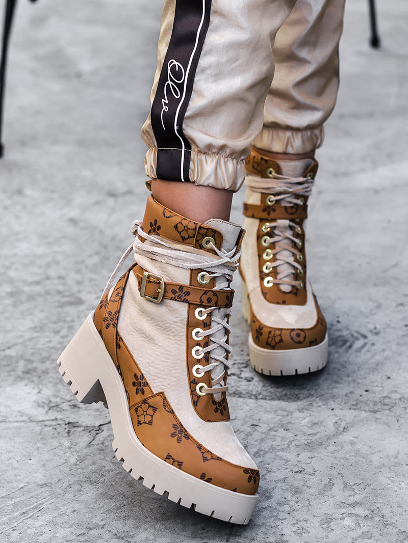 Botki skórzane Madam Dessero beżowe