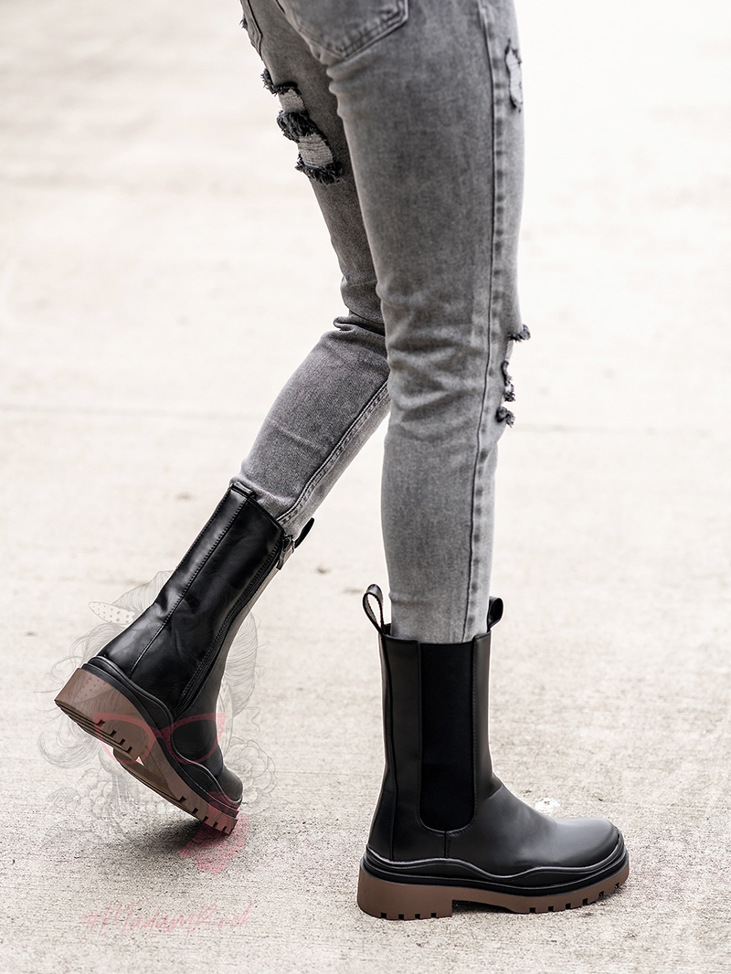 Botki Madam Contrast brown czarne