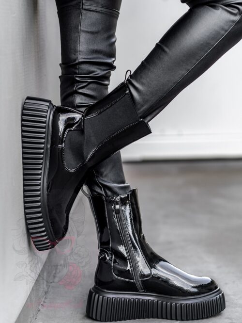 Botki na platformie Ingusto Rock lakierowane czarne