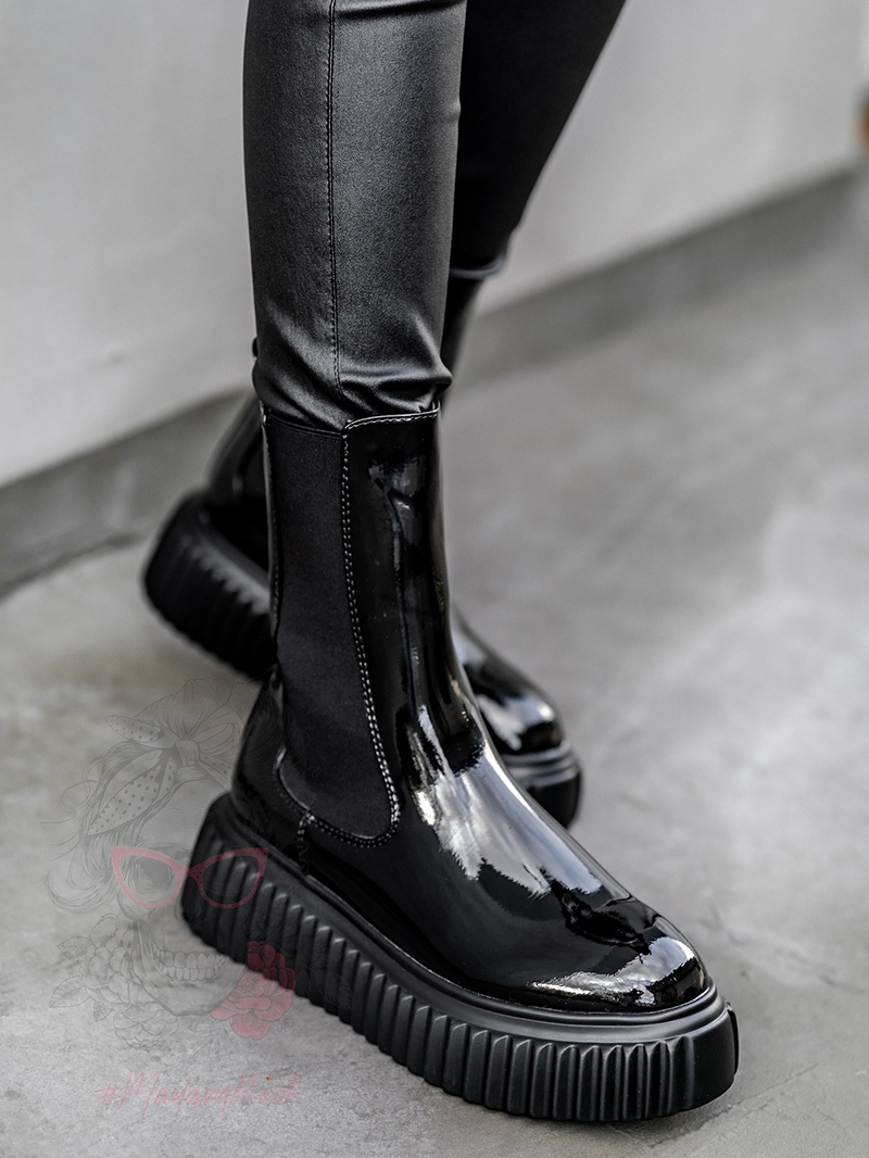 Botki na platformie Ingusto Rock lakierowane czarne