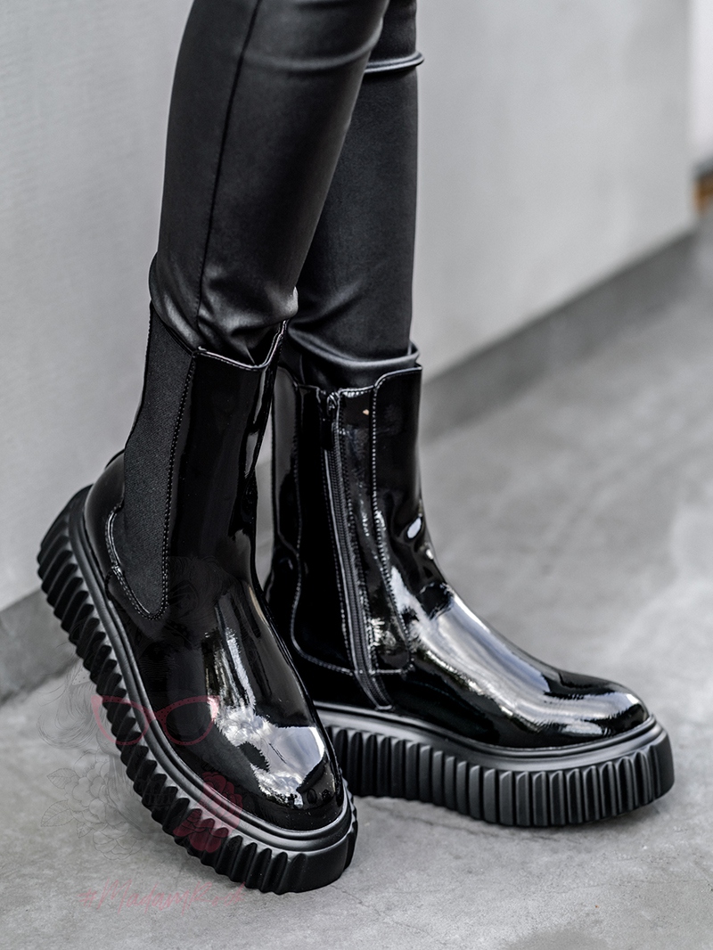 Botki na platformie Ingusto Rock lakierowane czarne