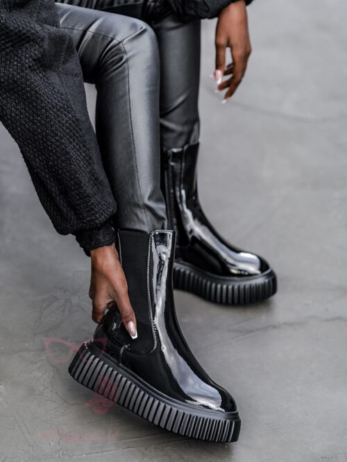 Botki na platformie Ingusto Rock lakierowane czarne