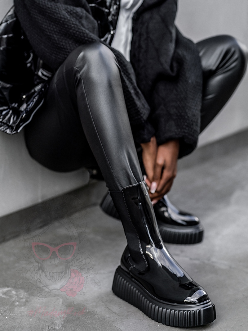 Botki na platformie Ingusto Rock lakierowane czarne