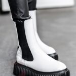 Botki na platformie Ingusto Rock lakierowane białe