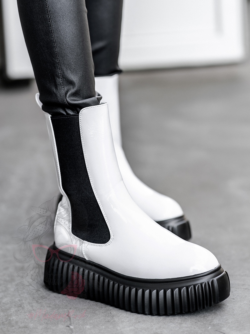 Botki na platformie Ingusto Rock lakierowane białe