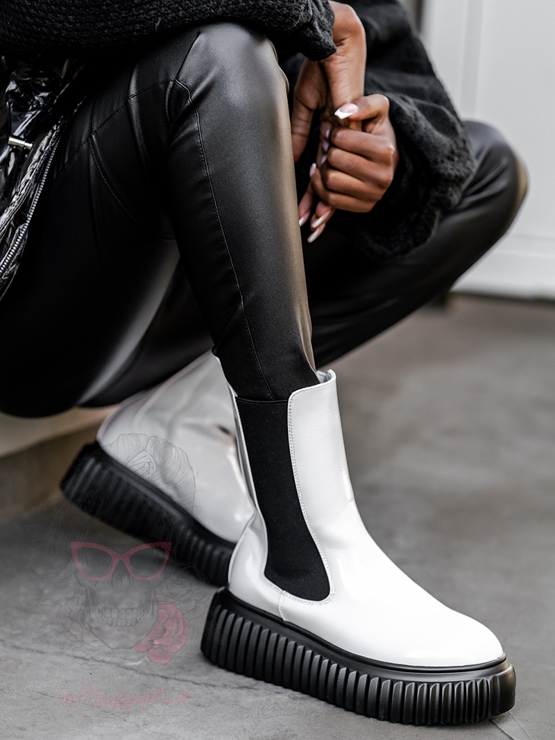 Botki na platformie Ingusto Rock lakierowane białe