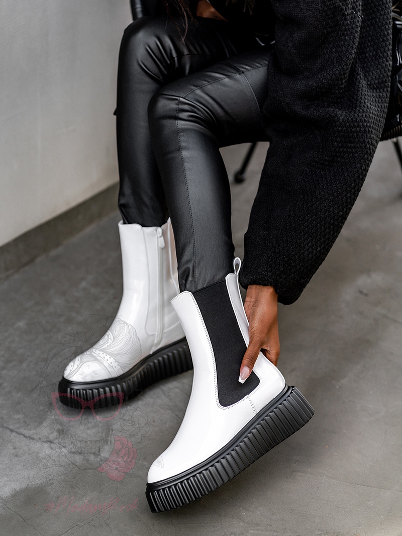 Botki na platformie Ingusto Rock lakierowane białe