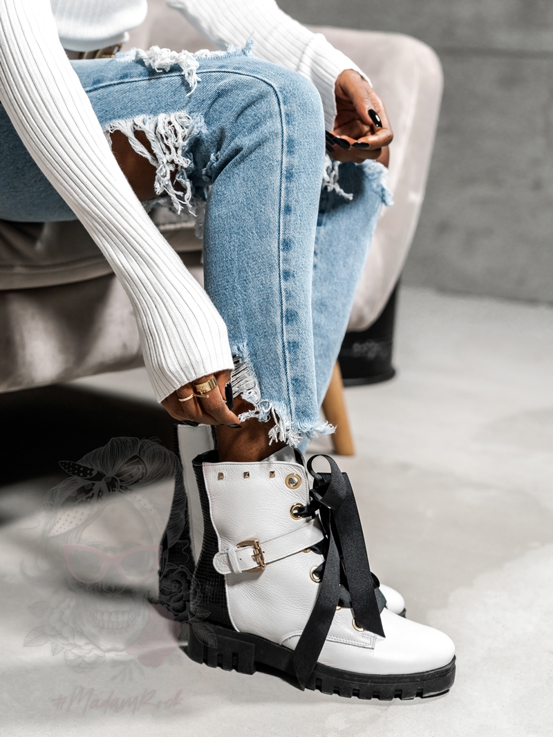 Workery skórzane Madam Whiti białe