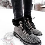 Botki z futrem Madam Diamant czarne