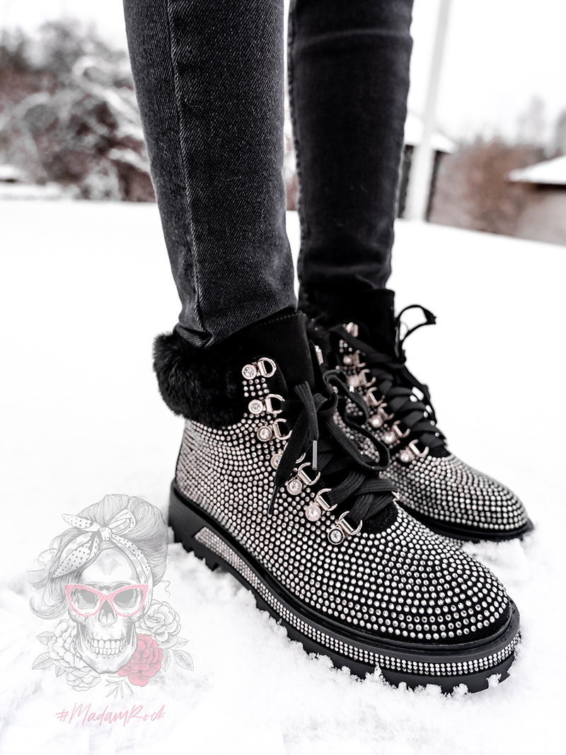 Botki z futrem Madam Diamant czarne