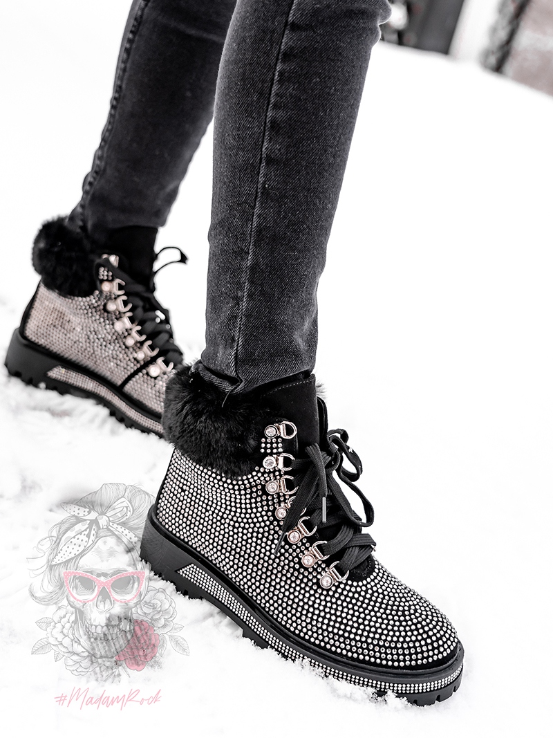 Botki z futrem Madam Diamant czarne