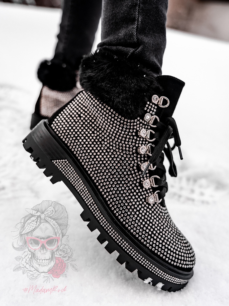 Botki z futrem Madam Diamant czarne