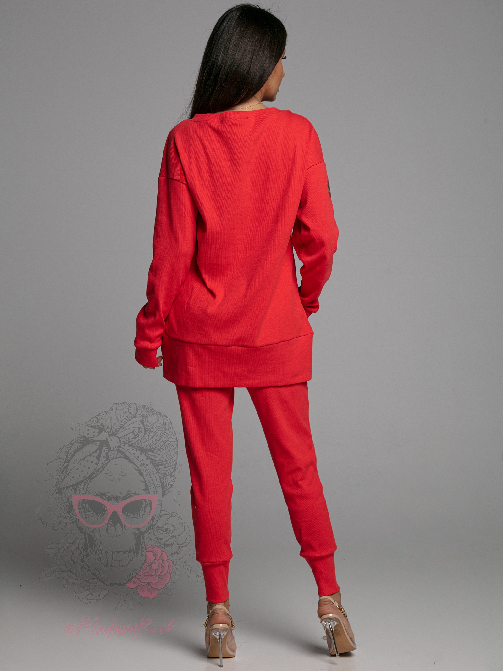 -wyprzedane-Komplet prążkowany Laki Overmode czerwony