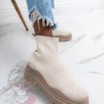 -WYPRZEDANE-Botki skarpety Madam Tendo beżowe