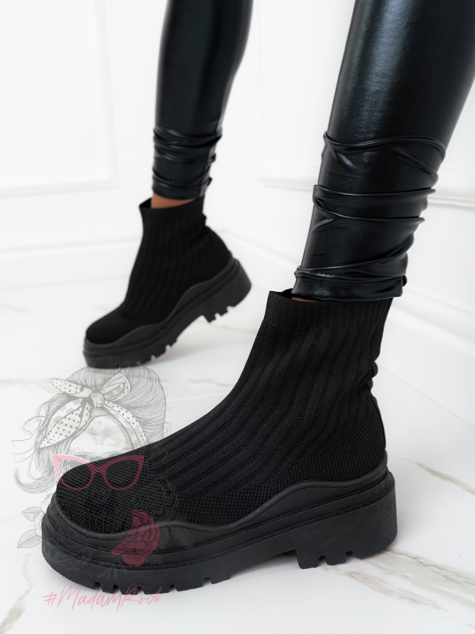-WYPRZEDANE-Botki skarpety Madam Tendo czarne
