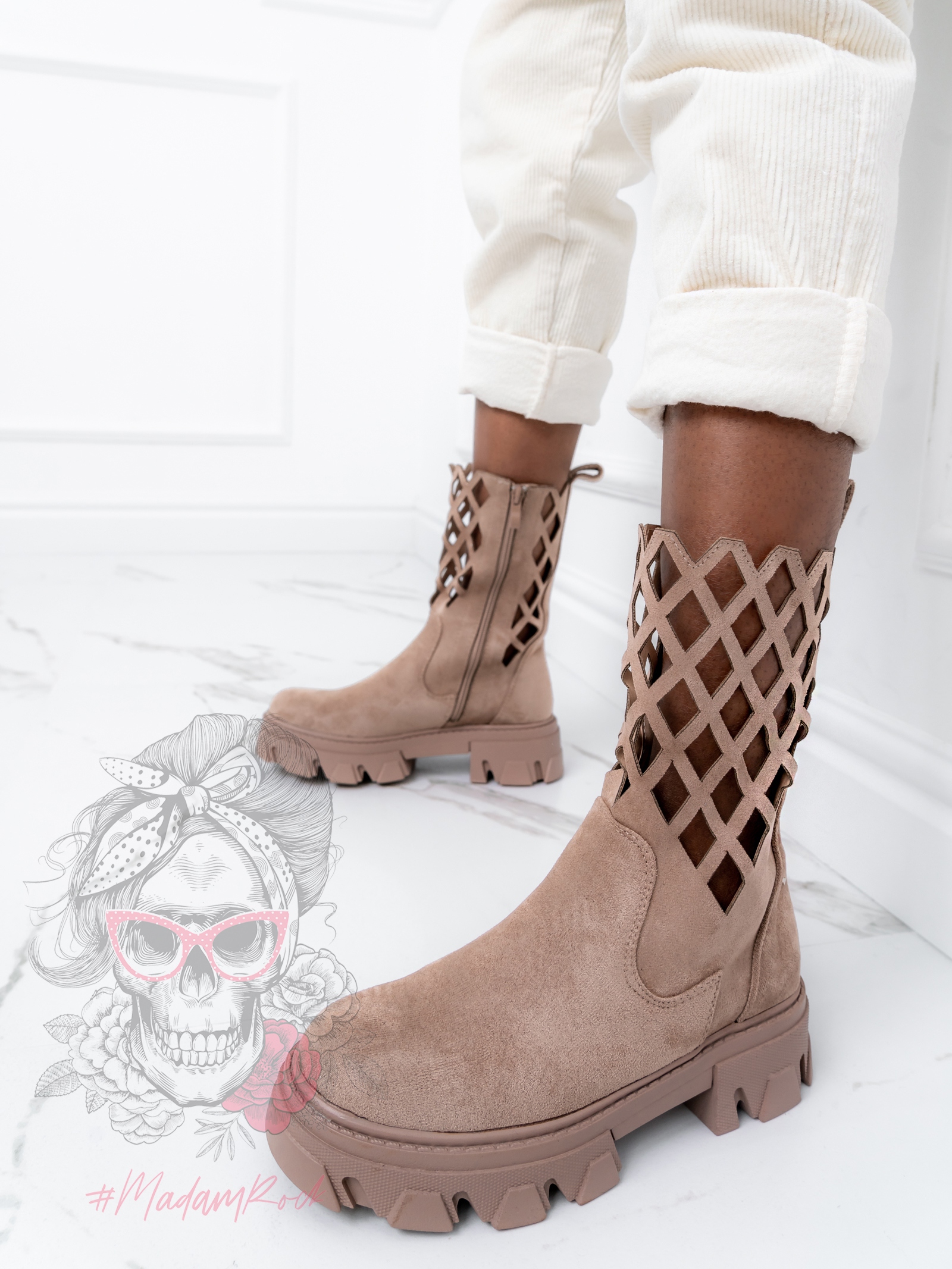 Botki ażurowe Madam Memento cappuccino