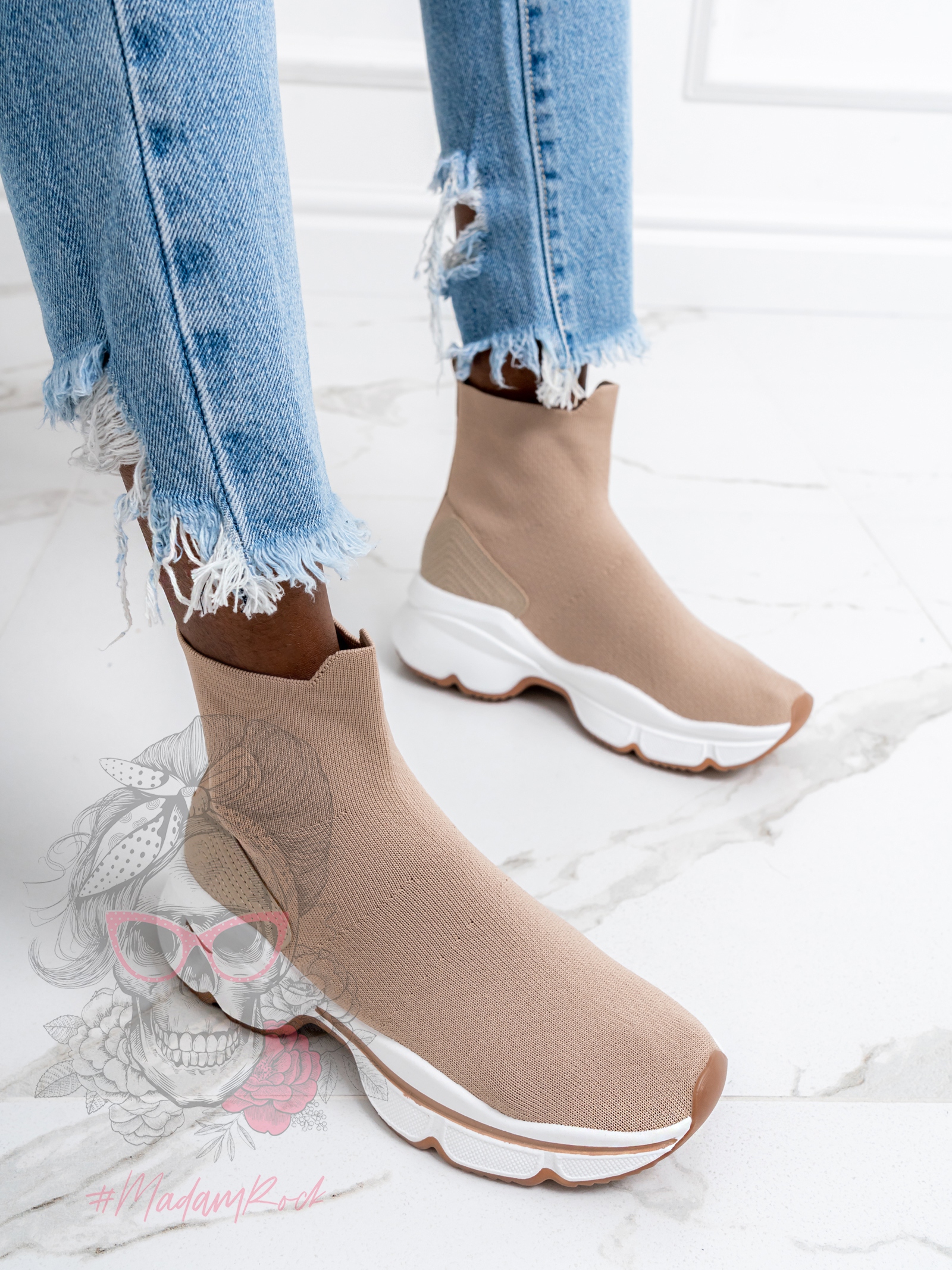 Botki skarpety Madam Rapido beżowe
