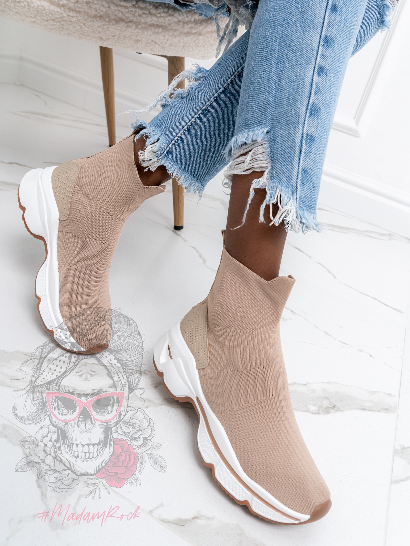 Botki skarpety Madam Rapido beżowe Botki skarpety Madam Rapido beżowe