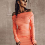 Sukienka prążkowana logo Tight pomarańczowa