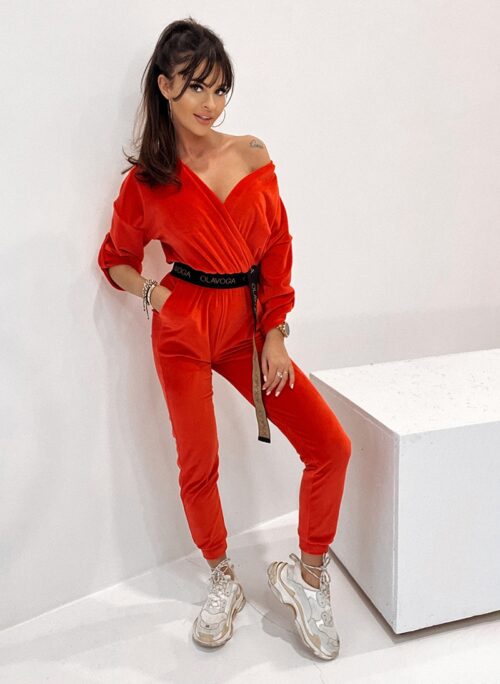 Kombinezon welurowy Louis koralowy