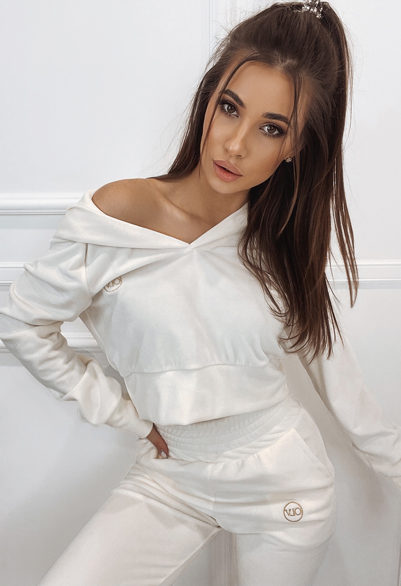 Komplet welurowy Velvet Spring ecru