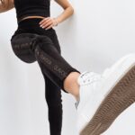 Legginsy welurowe z lampasem Velour czarne