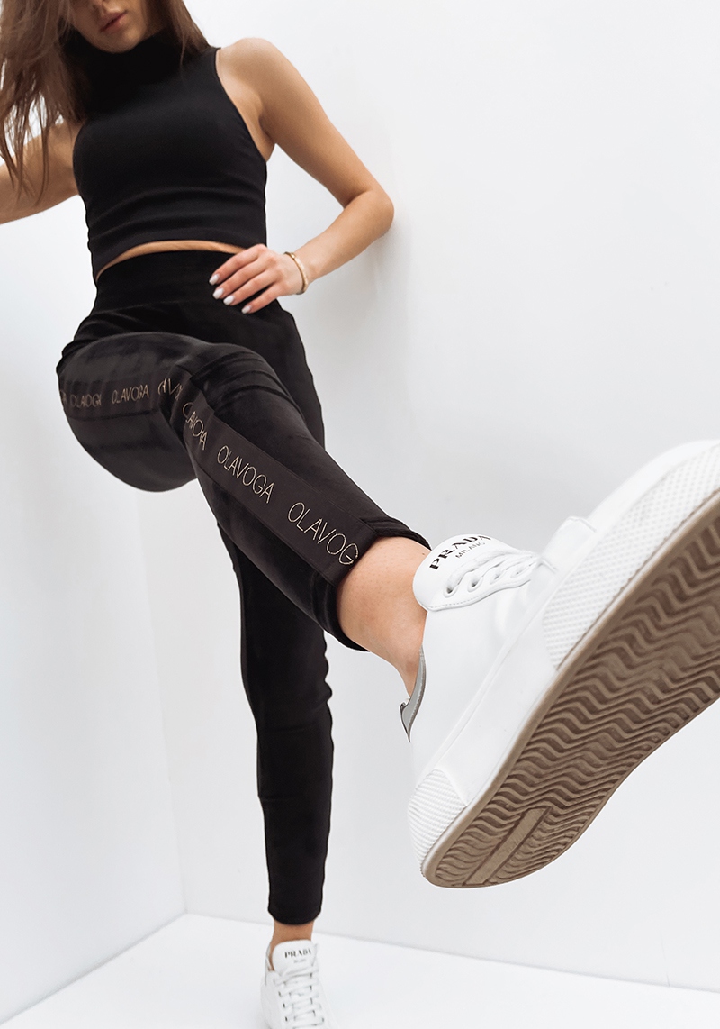 Legginsy welurowe z lampasem Velour czarne