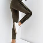 Legginsy welurowe z lampasem Velour khaki