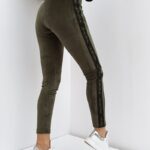 Legginsy welurowe z lampasem Velour khaki