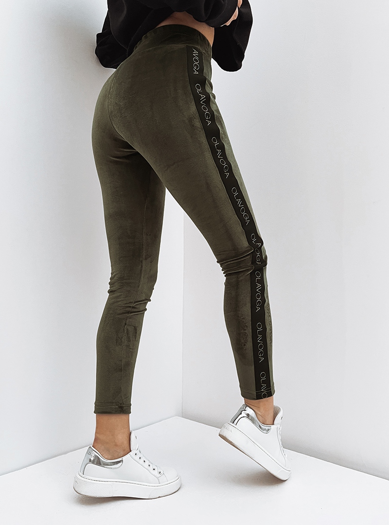 Legginsy welurowe z lampasem Velour khaki Legginsy welurowe z lampasem Velour khaki