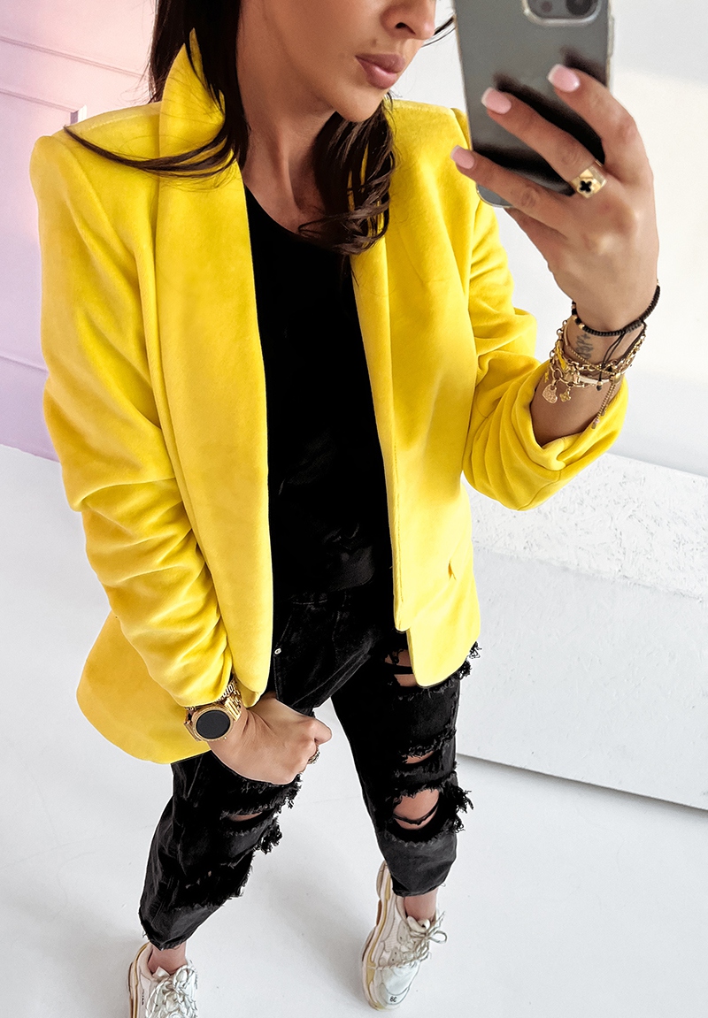 Marynarka klasyczna welurowa Classy żółta