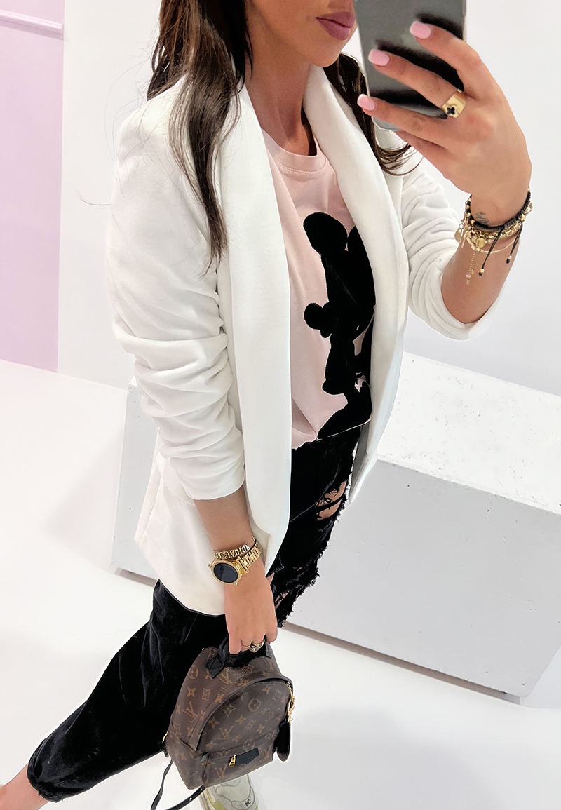 Marynarka klasyczna welurowa Classy ecru