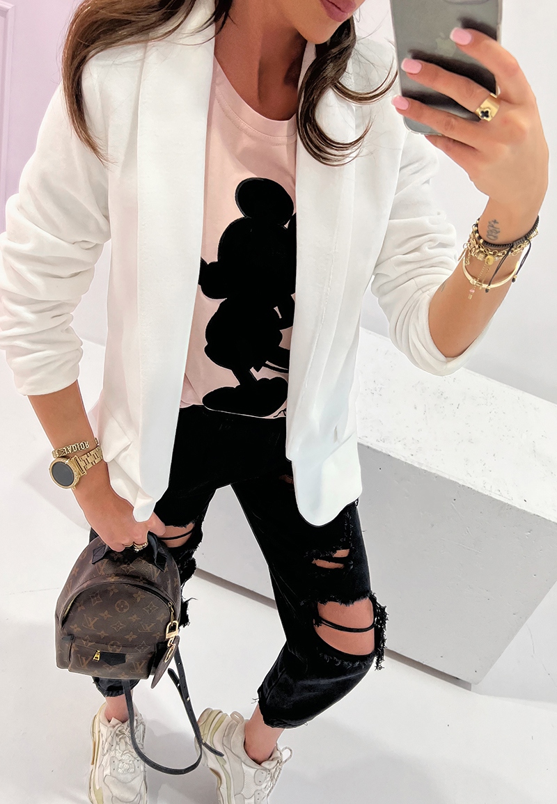 Marynarka klasyczna welurowa Classy ecru