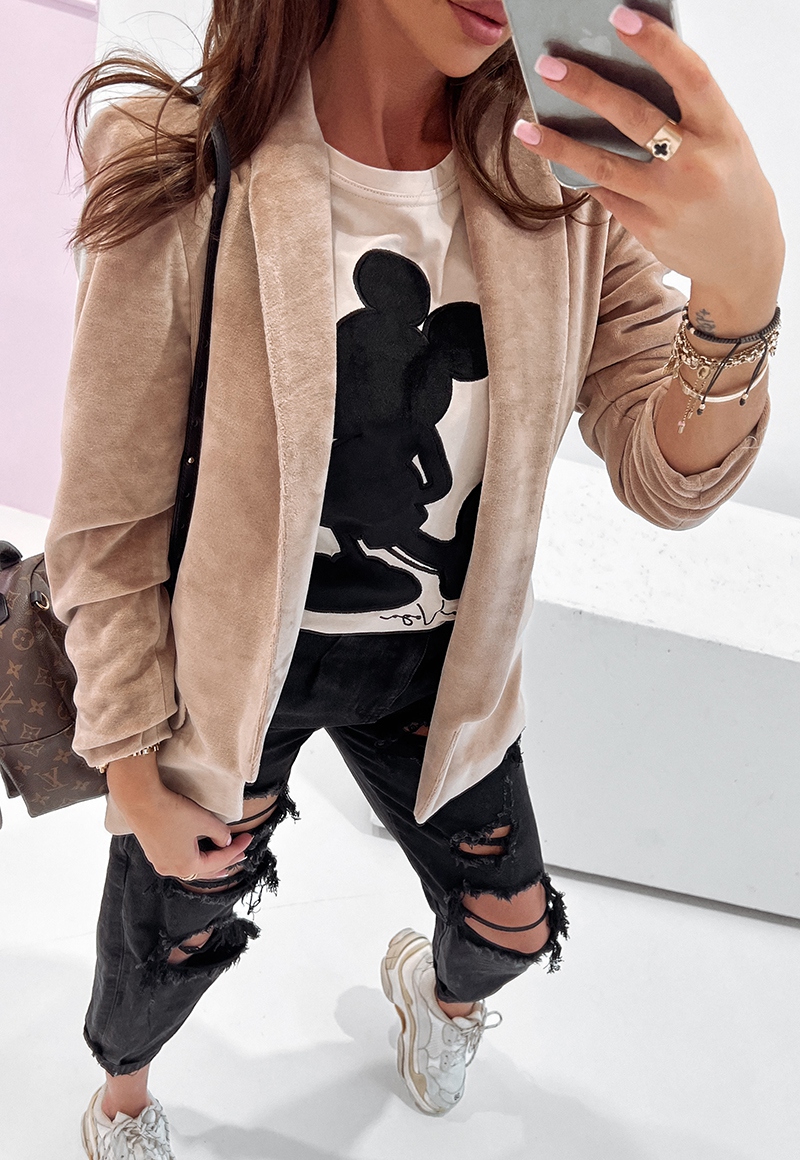 Marynarka klasyczna welurowa Classy beżowa Marynarka klasyczna welurowa Classy beżowa