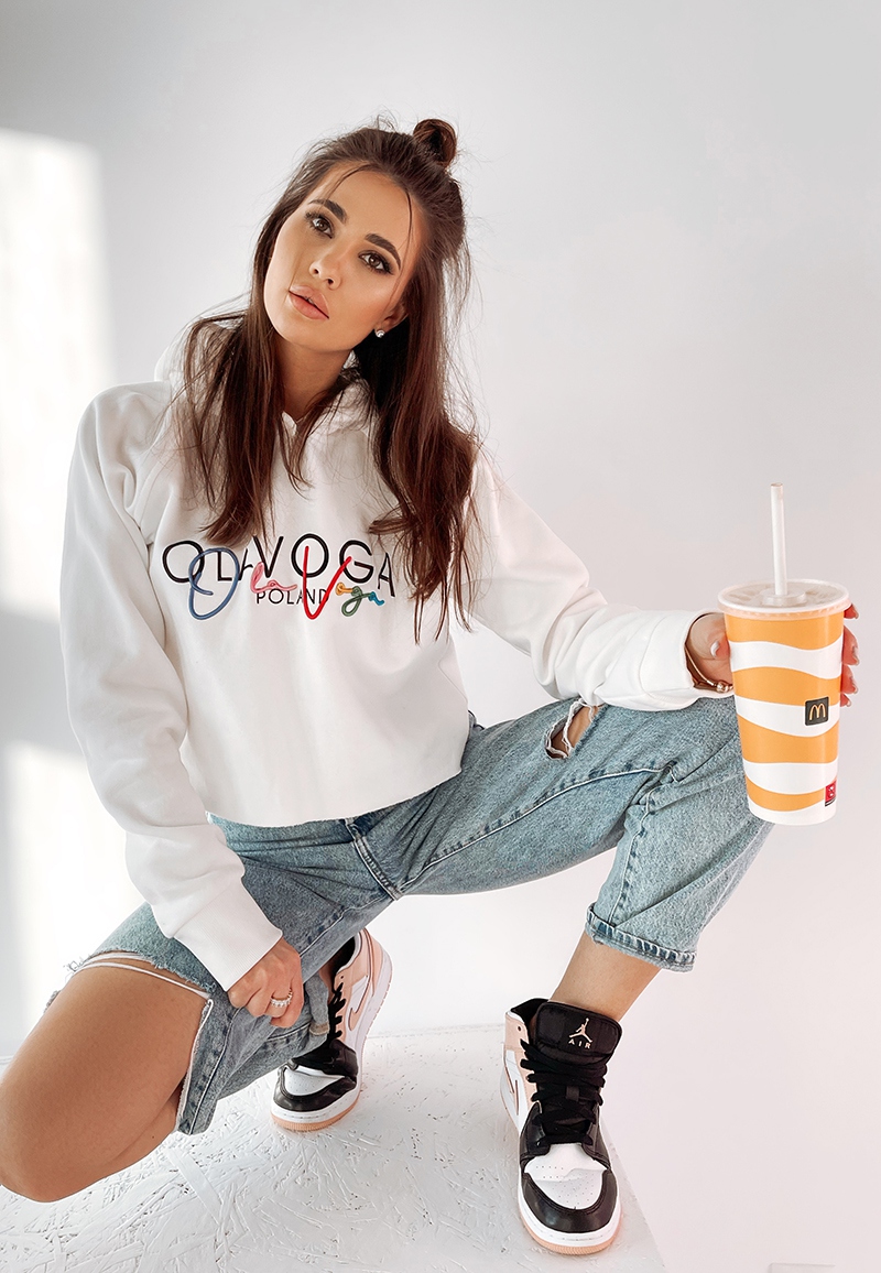 Bluza bawełniana z kapturem Colorful ecru