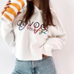 Bluza bawełniana z kapturem Colorful ecru